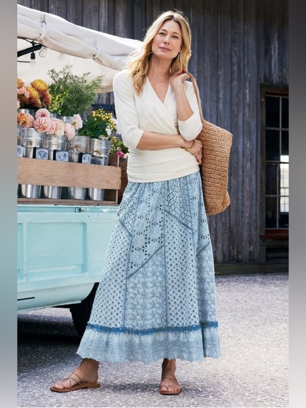 Soft Surroundings Porfiria Blue Eyelet Embellished Midi Skirt XL Petite NWT - Picture 11 of 11